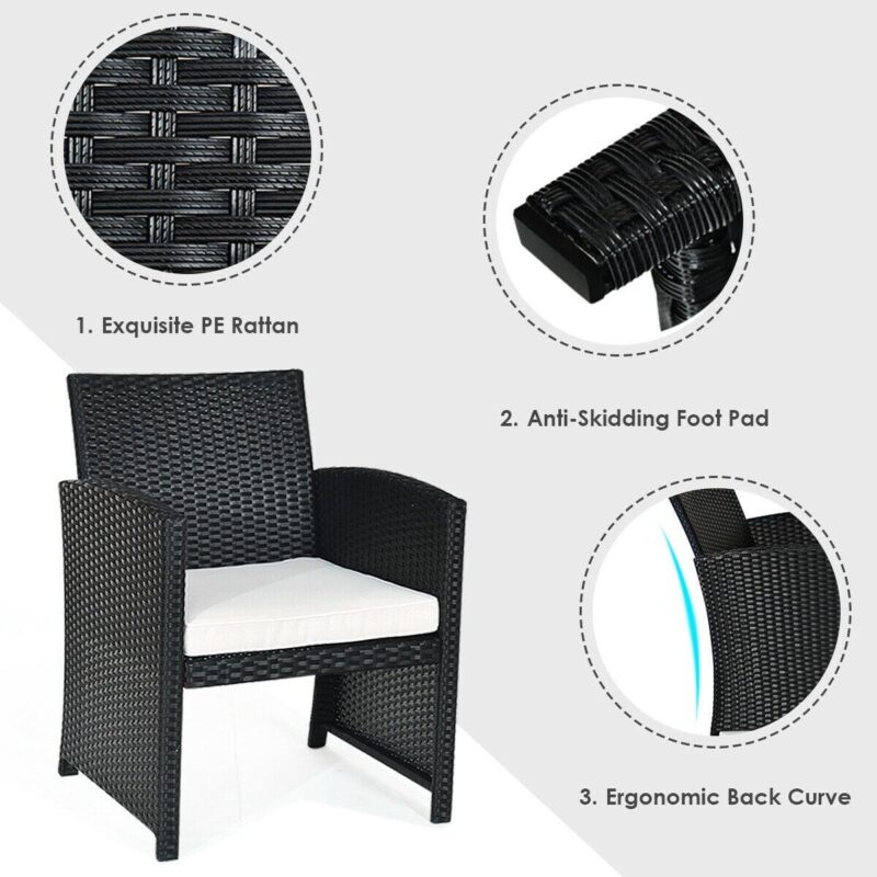 Costway 4PCS Patio Rattan Furniture Conversation Set Cushioned Sofa Table Garden Black - Image 7