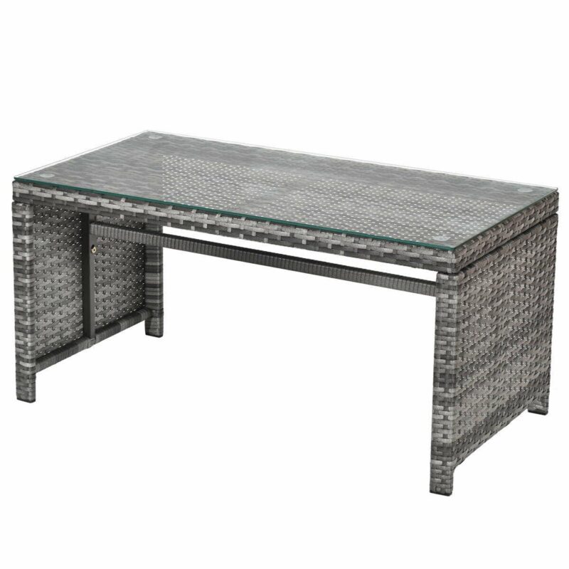 Costway 4PCS Patio Rattan Furniture Set Conversation Glass Table Top Cushioned Sofa White - Image 10