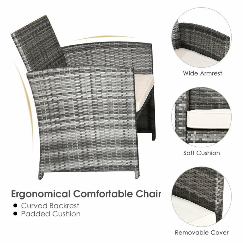 Costway 4PCS Patio Rattan Furniture Set Conversation Glass Table Top Cushioned Sofa White - Image 6