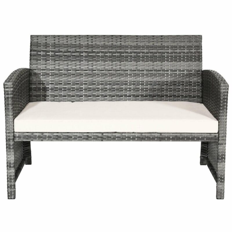 Costway 4PCS Patio Rattan Furniture Set Conversation Glass Table Top Cushioned Sofa White - Image 8