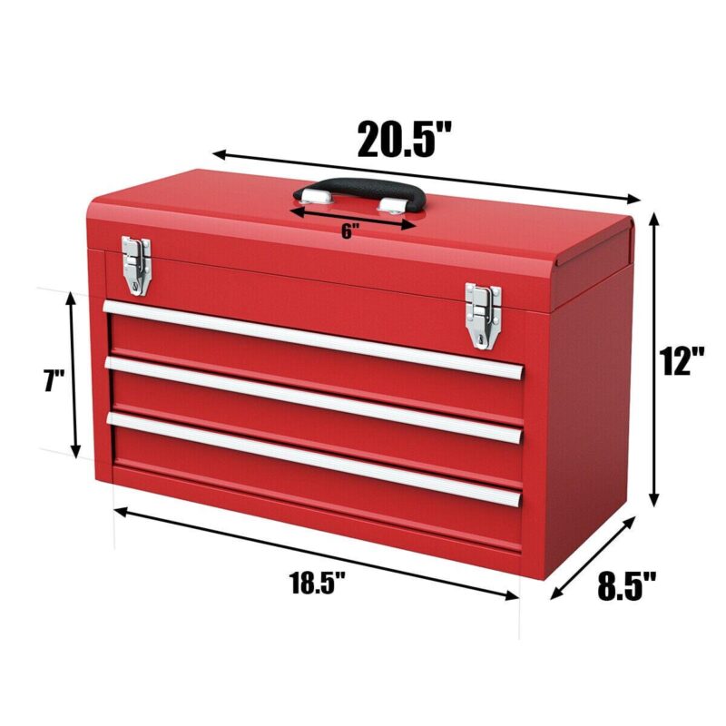 Costway Portable Tool Chest Box Storage Cabinet Garage Mechanic Organizer 3 Drawers Red - Image 3