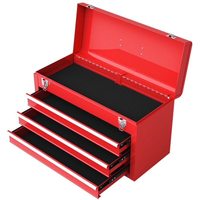 Costway Portable Tool Chest Box Storage Cabinet Garage Mechanic Organizer 3 Drawers Red - Image 12