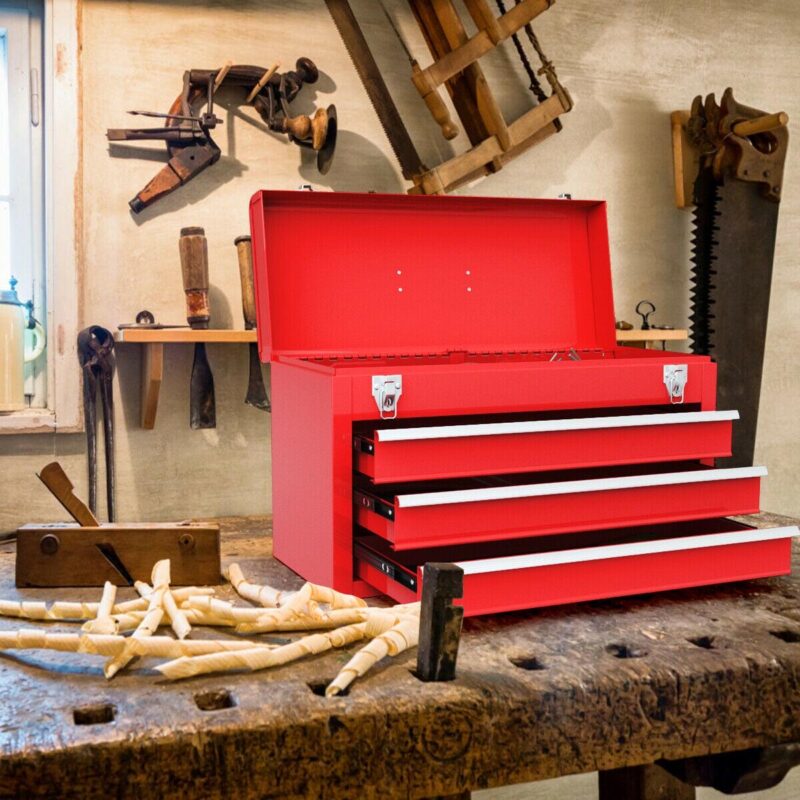 Costway Portable Tool Chest Box Storage Cabinet Garage Mechanic Organizer 3 Drawers Red - Image 2