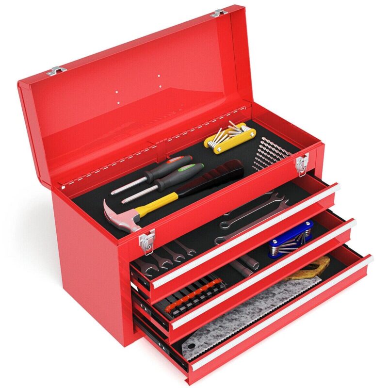 Costway Portable Tool Chest Box Storage Cabinet Garage Mechanic Organizer 3 Drawers Red - Image 11