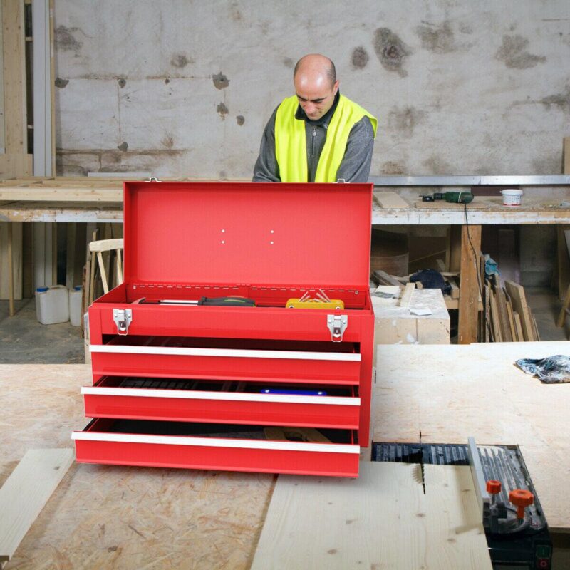 Costway Portable Tool Chest Box Storage Cabinet Garage Mechanic Organizer 3 Drawers Red - Image 4