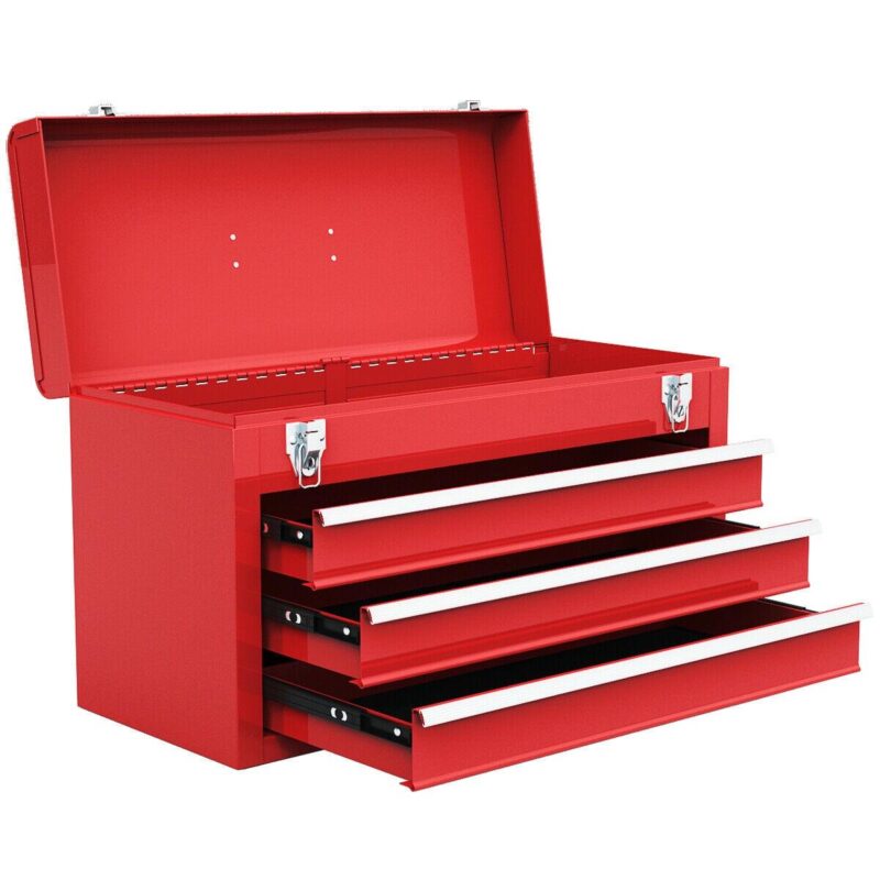 Costway Portable Tool Chest Box Storage Cabinet Garage Mechanic Organizer 3 Drawers Red - Image 10