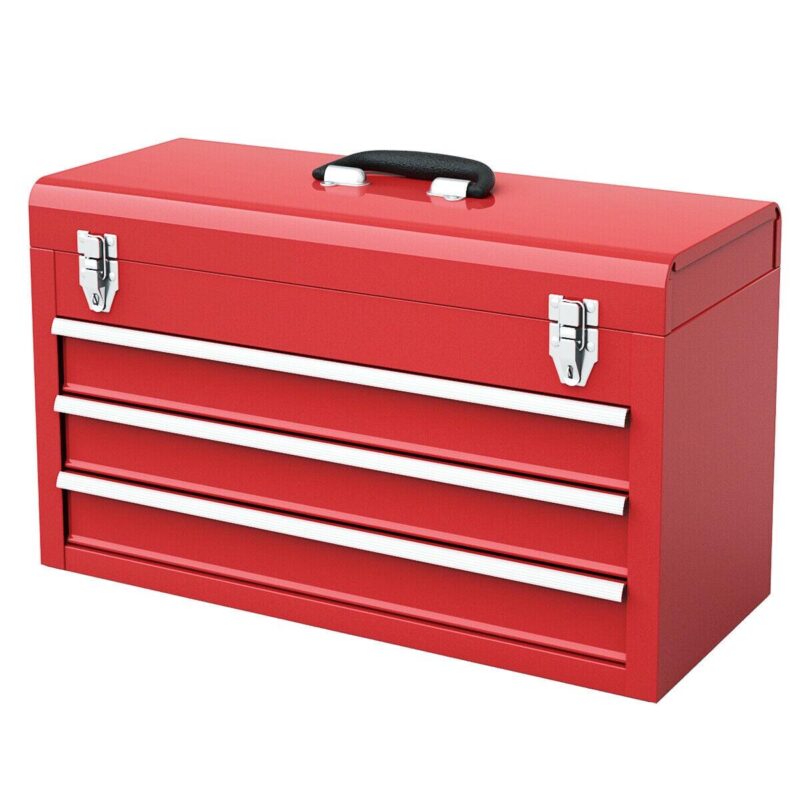 Costway Portable Tool Chest Box Storage Cabinet Garage Mechanic Organizer 3 Drawers Red - Image 9