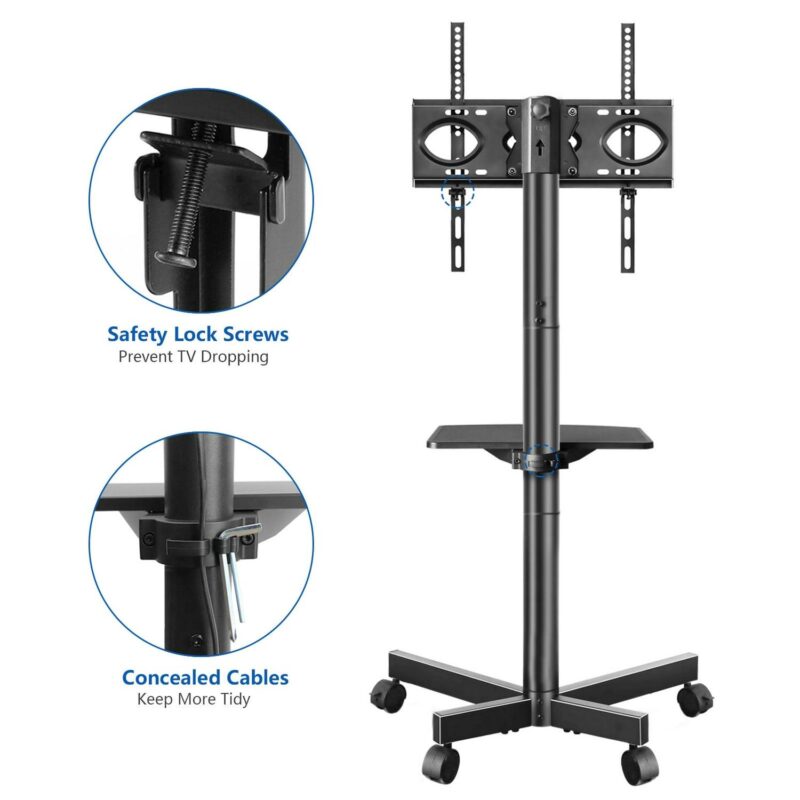 Country Mobile TV Stand for Black TVs up to 60 inch Black Metal Cart - Image 5