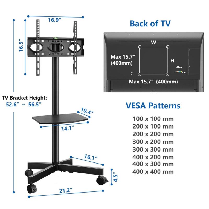 Country Mobile TV Stand for Black TVs up to 60 inch Black Metal Cart - Image 3