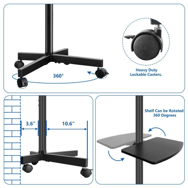 Country Mobile TV Stand for Black TVs up to 60 inch Black Metal Cart - Image 4