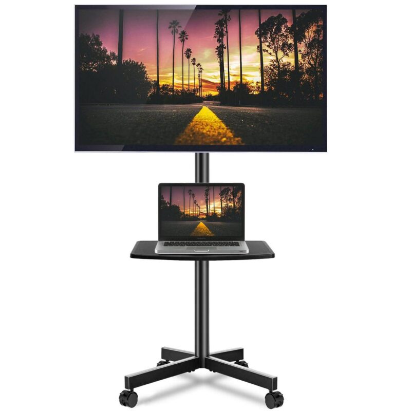 Country Mobile TV Stand for Black TVs up to 60 inch Black Metal Cart - Image 6