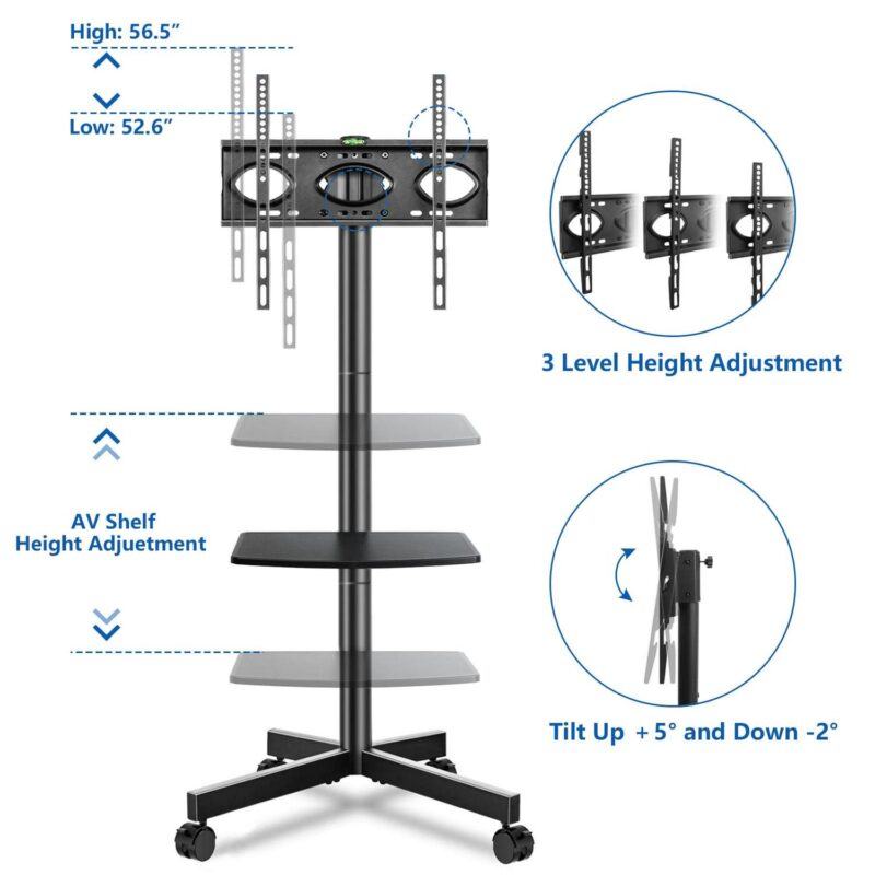 Country Mobile TV Stand for Black TVs up to 60 inch Black Metal Cart - Image 2