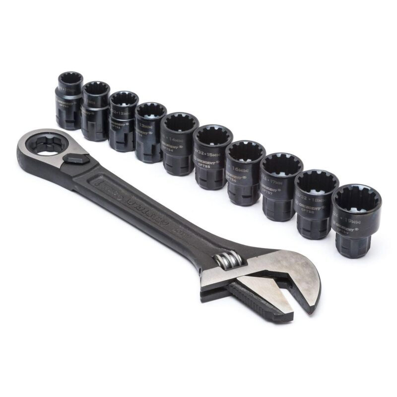 Crescent CPTAW8 11 Pc. Pass-Thru X6 Black Oxide Adjustable Wrench and Spline Socket Set