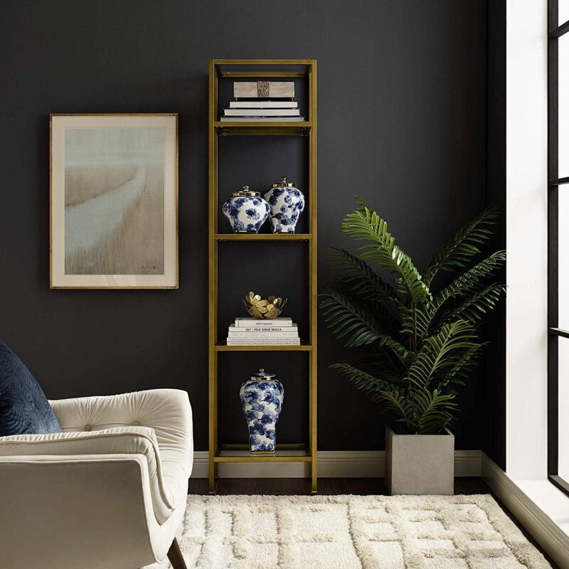 Crosley Furniture Aimee 4 Shelf Narrow Glass/Metal Etagere in Antique Gold - Image 5