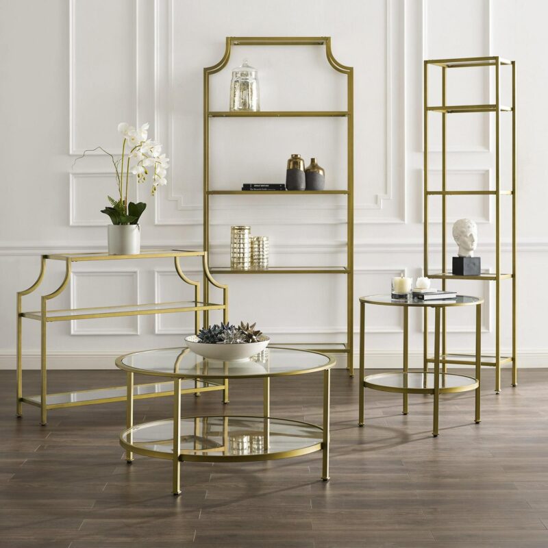 Crosley Furniture Aimee 4 Shelf Narrow Glass/Metal Etagere in Antique Gold - Image 12