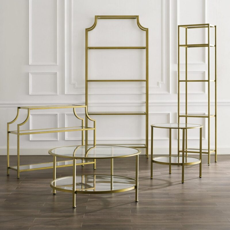 Crosley Furniture Aimee 4 Shelf Narrow Glass/Metal Etagere in Antique Gold - Image 11