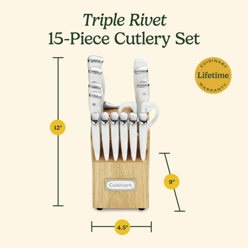 Cuisinart Classic Forged White Triple Rivet Knife Block Set, C77WTR-15P3 - Image 8