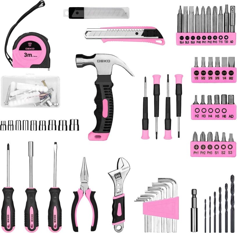 DEKOPRO Drill Set: Tool Set with 8V Pink Cordless Drill, Home Tool Kit with Drill, Hand Tool Kits for Women 126 Piece - Image 3