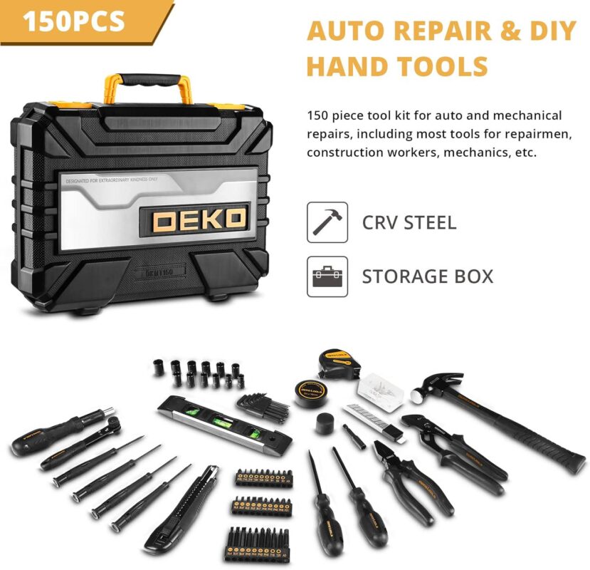 DEKO 150 Piece Tool Set, General Household Hand Tool Kit, Home Repair Tool Kit with Plastic Toolbox Storage Case for DIY Project, Home Maintenance - Image 7