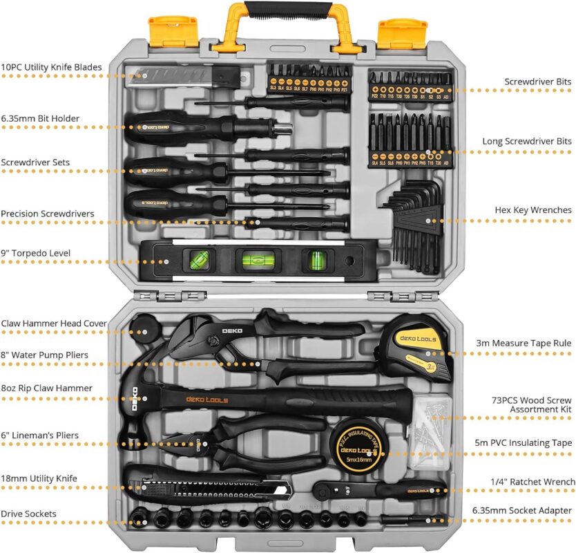DEKO 150 Piece Tool Set, General Household Hand Tool Kit, Home Repair Tool Kit with Plastic Toolbox Storage Case for DIY Project, Home Maintenance - Image 2