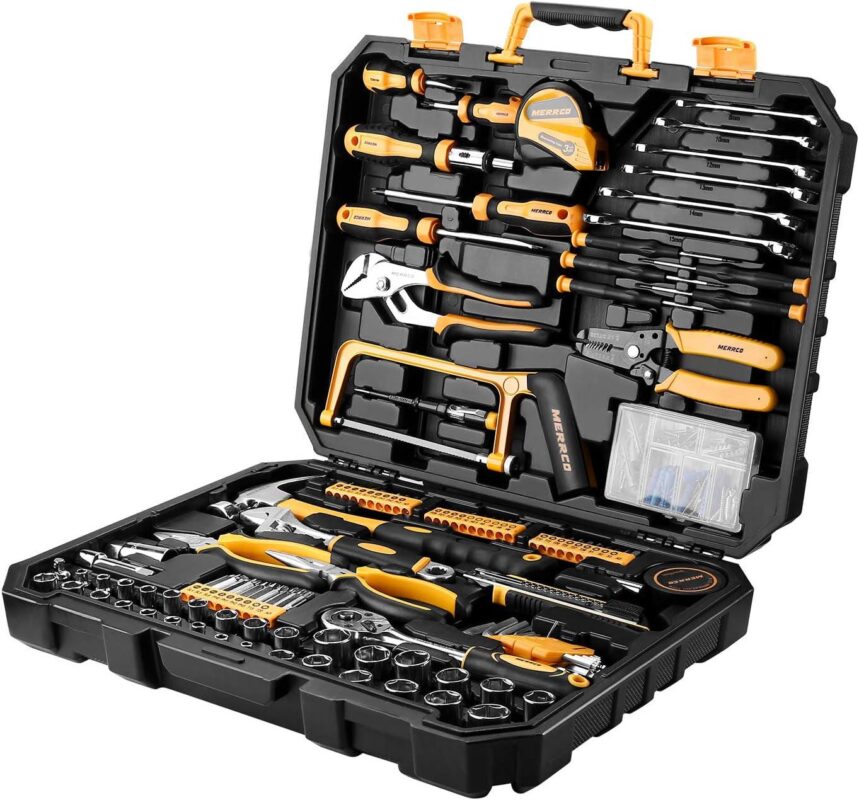 DEKO 198 Piece Home Repair Tool Kit, Wrench Plastic Toolbox with General Household Hand Tool Set - Image 5