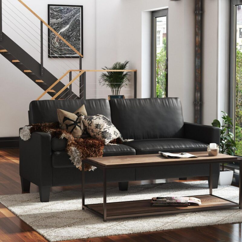 DHP Bridgette Track Arm Sofa and Couch, Living Room Furniture, Black - Image 3