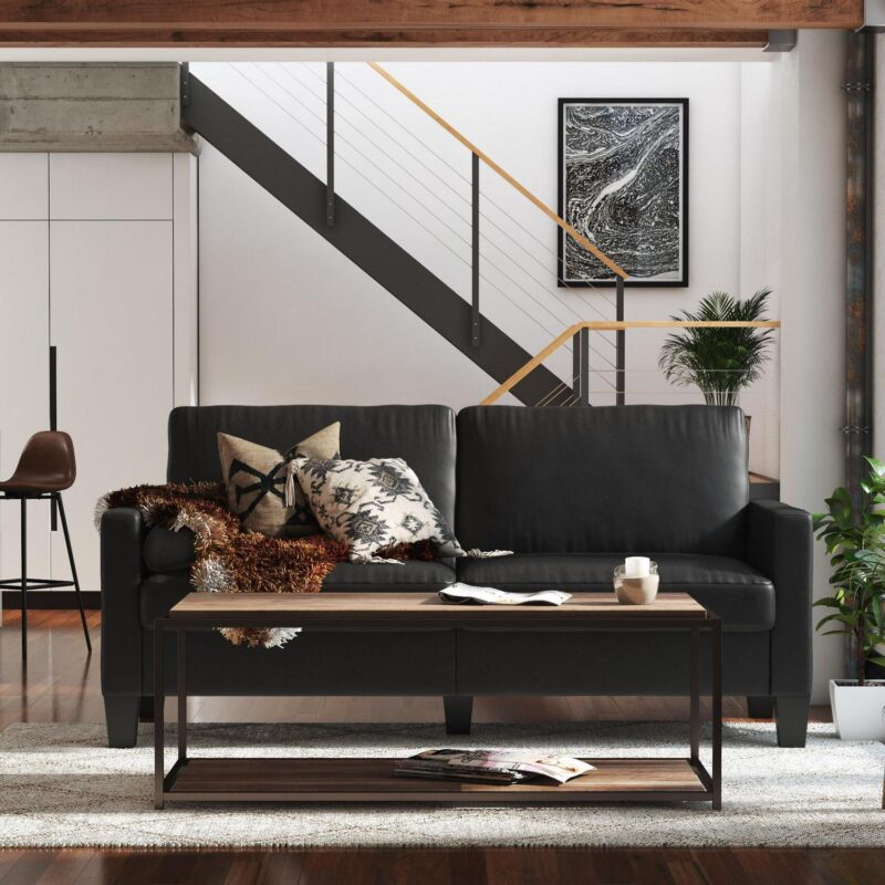 DHP Bridgette Track Arm Sofa and Couch, Living Room Furniture, Black