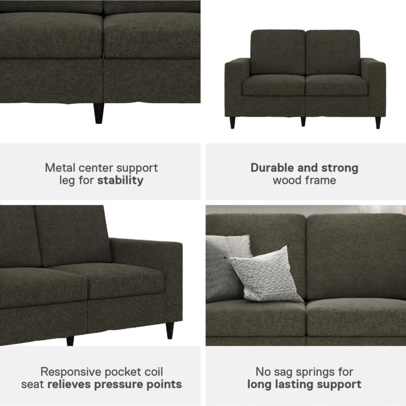 DHP Cooper Loveseat 2 Seater Sofa, Gray Linen - Image 8