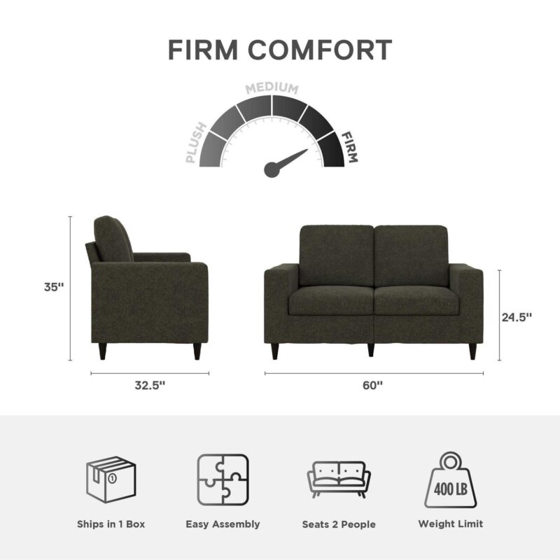 DHP Cooper Loveseat 2 Seater Sofa, Gray Linen - Image 10