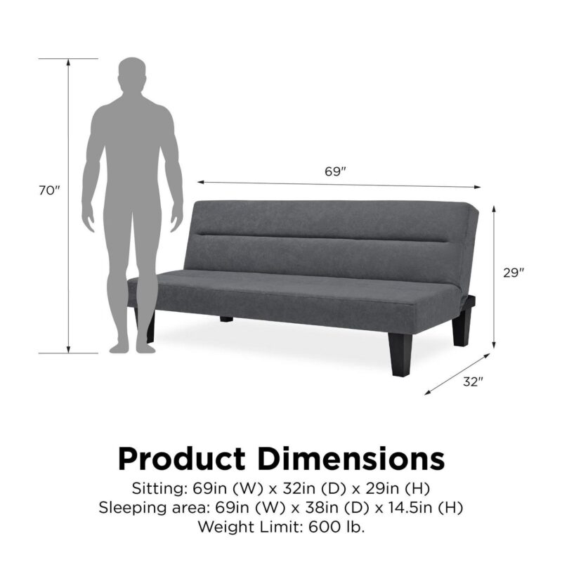 DHP Kebo Futon with Microfiber Cover, Gray Microfiber - Image 10