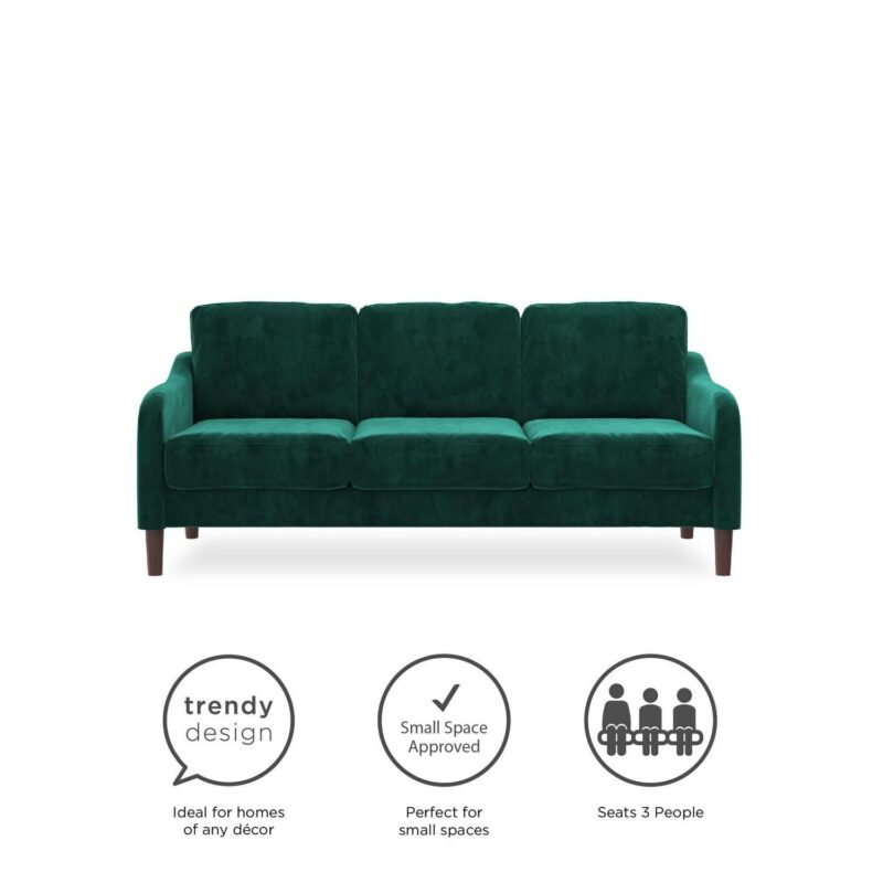 DHP Marbella 3-Seater Sofa Couch, Living Room Furniture, Green Velvet - Image 10