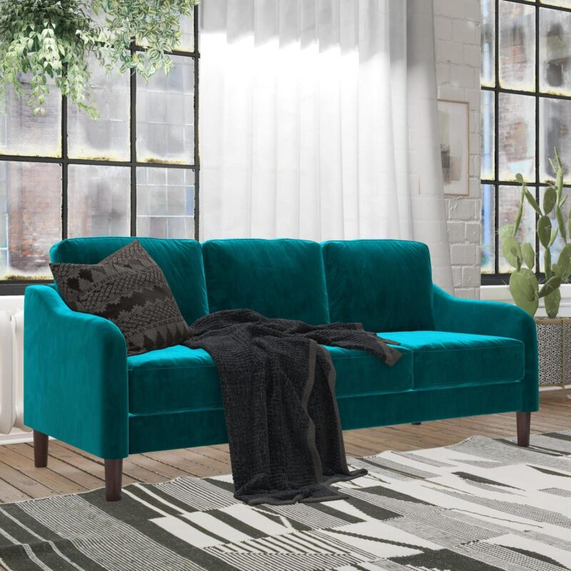 DHP Marbella 3-Seater Sofa Couch, Living Room Furniture, Green Velvet - Image 2