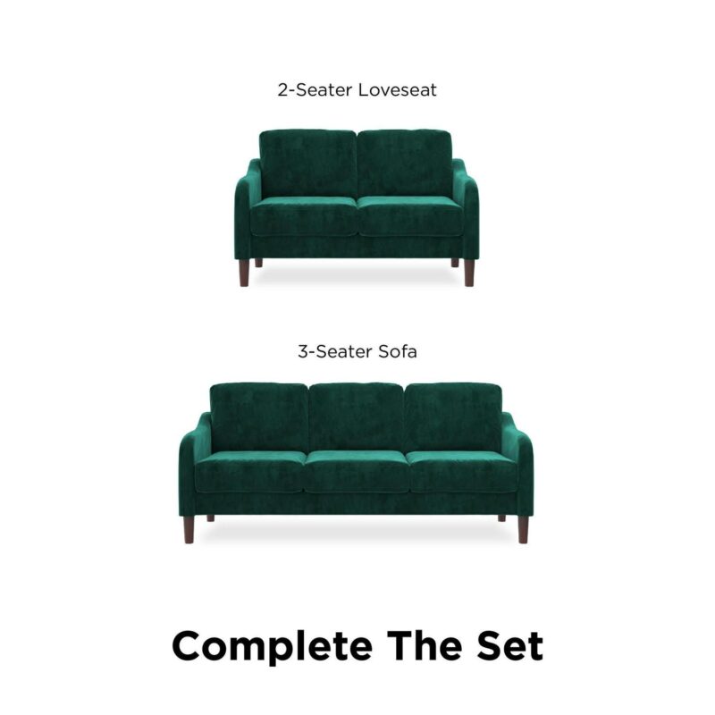 DHP Marbella 3-Seater Sofa Couch, Living Room Furniture, Green Velvet - Image 9