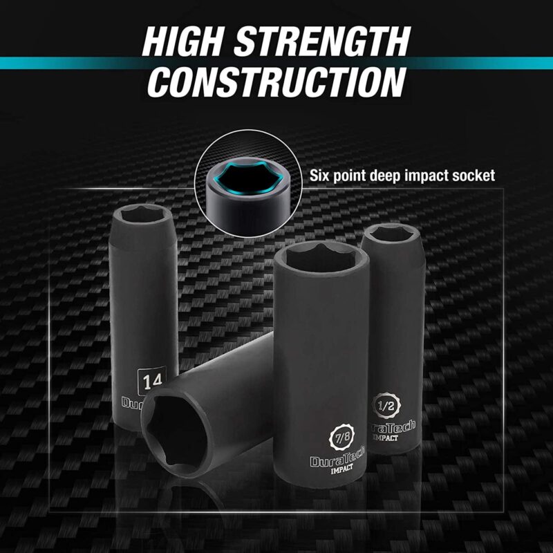 DURATECH 24-Piece Impact Socket Set, 1/2  Drive Deep Impact Socket Set with 2pcs 1/2-inch Hexagon Extension Bars, Metric i 1/4 SAE, Hard Case Included - Image 6