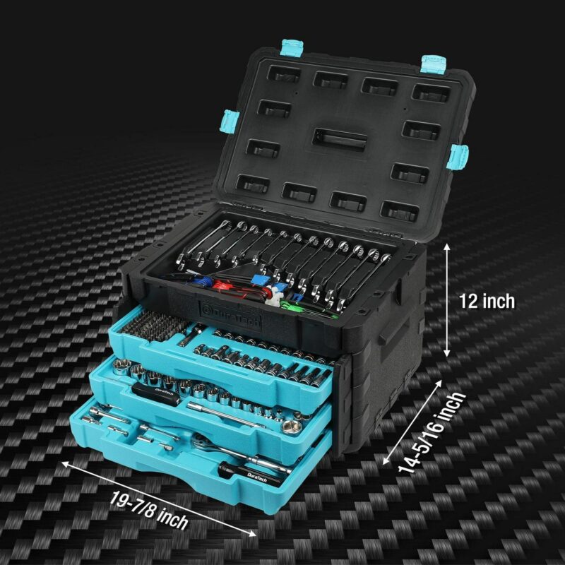 DURATECH 497-Piece Mechanics Tool Set, Include SAE/Metric Sockets, 90-Tooth Ratchet and Wrench Set in 3 Drawer Tool Box - Image 6