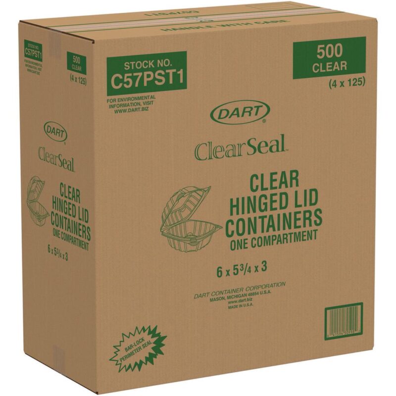 Dart ClearSeal Hinged-Lid Plastic Containers, 5.8 x 6 x 3, Clear, Plastic, 125/Pack, 4 Packs/Carton - Image 4