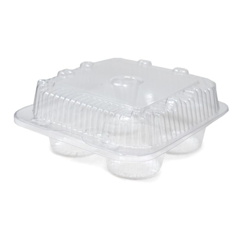Detroit Forming LBH6404 - 4 Compartment Clear Hinged Cupcake/Muffin Container | 250 per Case