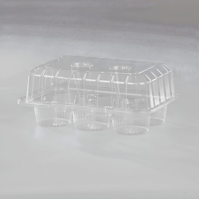 Detroit Forming LBH-6656 Six Compartment Clear OPS Plastic Hinged Locking Muffin Cupcake Food Container, 9.5  x 6.75  x 4  | 350/Case - Image 3