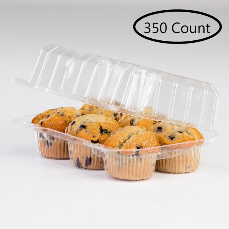 Detroit Forming LBH-6656 Six Compartment Clear OPS Plastic Hinged Locking Muffin Cupcake Food Container, 9.5  x 6.75  x 4  | 350/Case