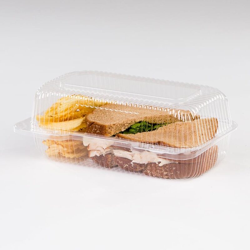 Detroit Forming LBH-523 Clear OPS Plastic Hinged Locking Lid Food Container 7.75 x 3.75 x 3.5 Inch | 500/Case