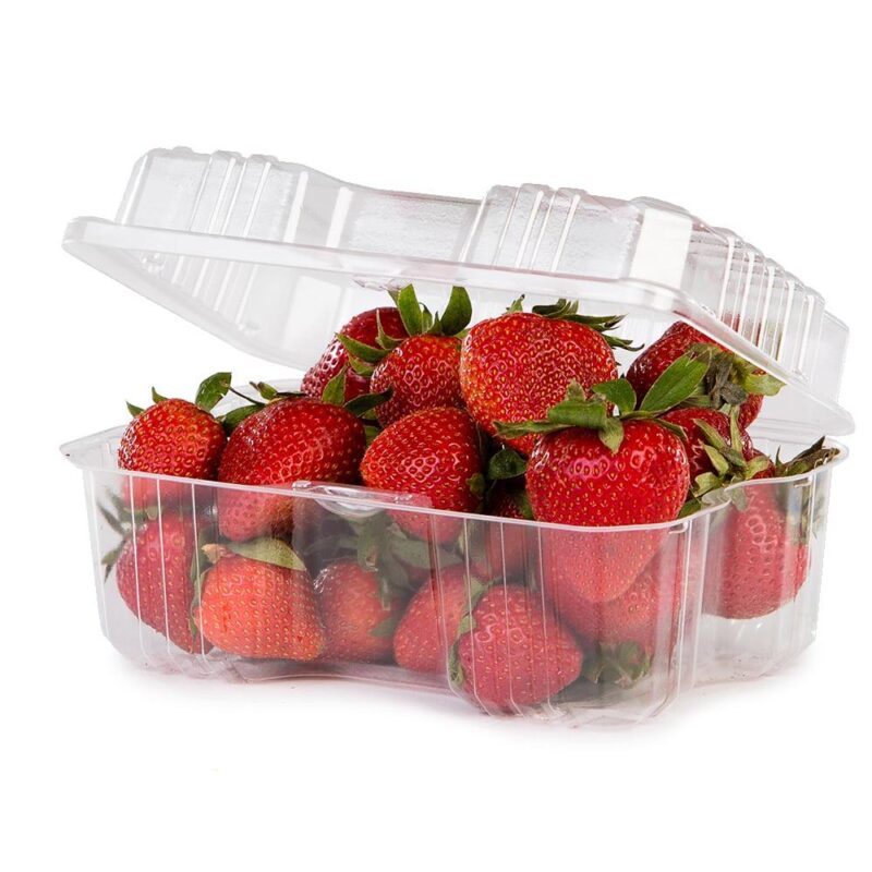 Detroit Forming LBH-491 1 Quart Clear OPS Plastic Hinged Vented Locking Lid Berry Container, 7.5 x 5 x 3.5 Inches | 300/Case