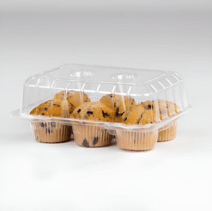 Detroit Forming LBH-6656 Six Compartment Clear OPS Plastic Hinged Locking Muffin Cupcake Food Container, 9.5  x 6.75  x 4  | 350/Case - Image 2