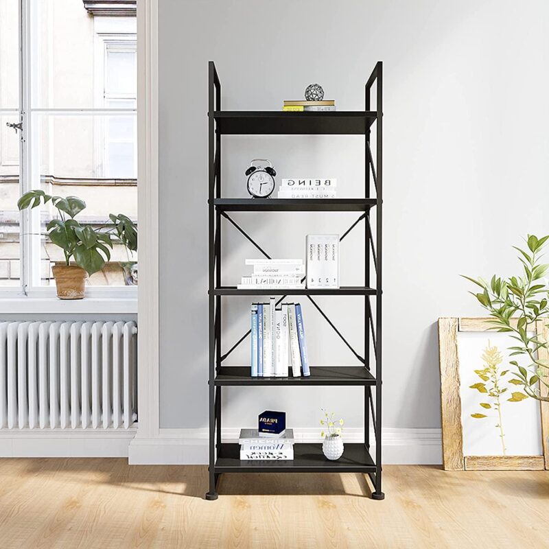 Dextrus 5-Tier Bookcase Storage Shelves, 65 in Ladder Bookshelf, Industrial Furniture for Bedroom Living Room Office,Black - Image 7