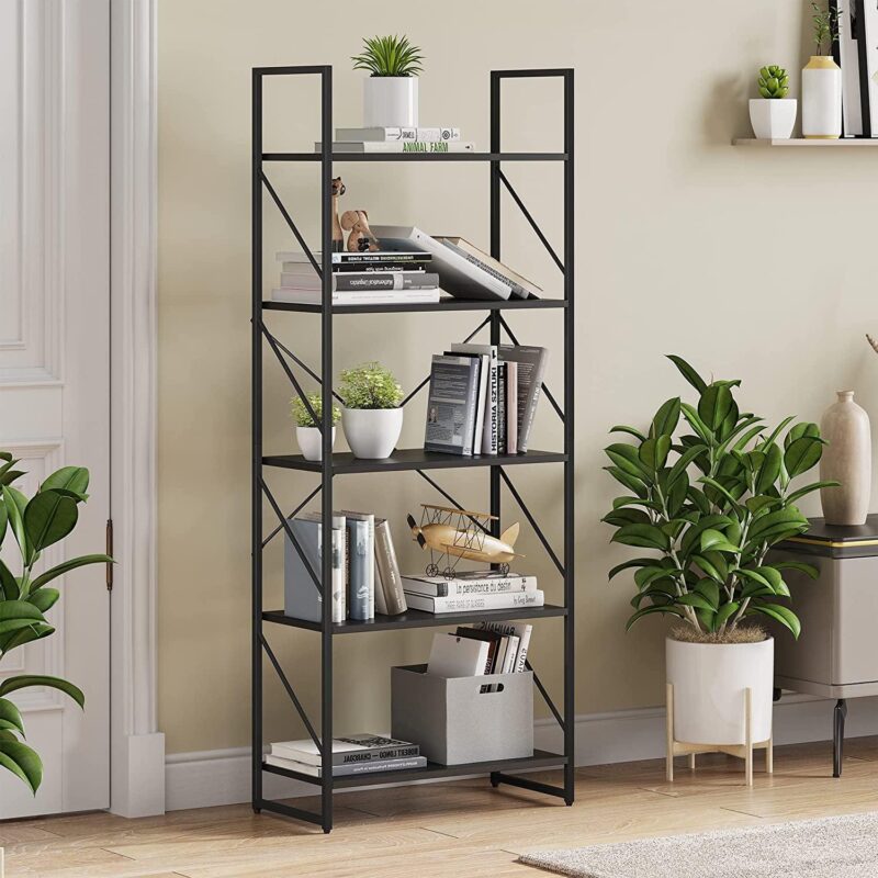 Dextrus 5-Tier Bookcase Storage Shelves, 65 in Ladder Bookshelf, Industrial Furniture for Bedroom Living Room Office,Black - Image 4