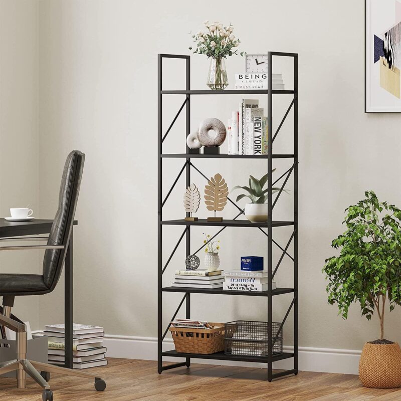 Dextrus 5-Tier Bookcase Storage Shelves, 65 in Ladder Bookshelf, Industrial Furniture for Bedroom Living Room Office,Black - Image 3