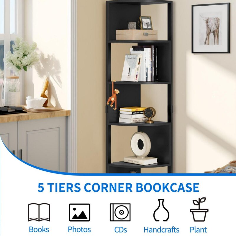 Dextrus 6-Tier Corner Shelf, 68.8  Tall Modern Free Standing Zigzag Corner Bookshelf for Living Room, Home Office,Black - Image 6