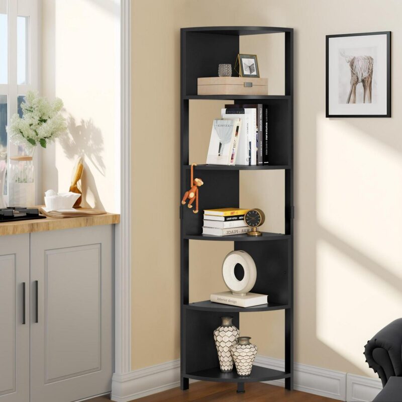 Dextrus 6-Tier Corner Shelf, 68.8  Tall Modern Free Standing Zigzag Corner Bookshelf for Living Room, Home Office,Black - Image 2
