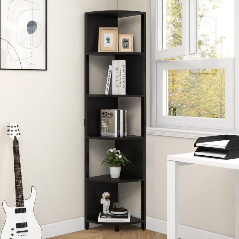 Dextrus 6-Tier Corner Shelf, 68.8  Tall Modern Free Standing Zigzag Corner Bookshelf for Living Room, Home Office,Black
