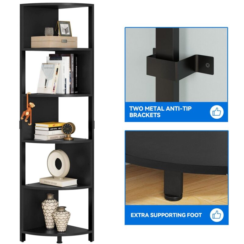 Dextrus 6-Tier Corner Shelf, 68.8  Tall Modern Free Standing Zigzag Corner Bookshelf for Living Room, Home Office,Black - Image 5