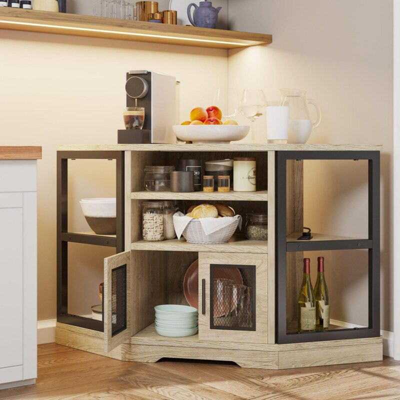 Dextrus Farmhouse Corner TV Stand for TVs up to 55 inch with Power Outlet, Wood Entertainment Center, TV Media Console with Storage, White Oak - Image 3